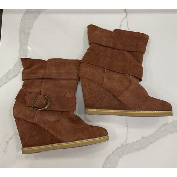 Kelsi Dagger Haley Wedge Heel Tan Suede Leather Boots Size 8.5 - Picture 2 of 9